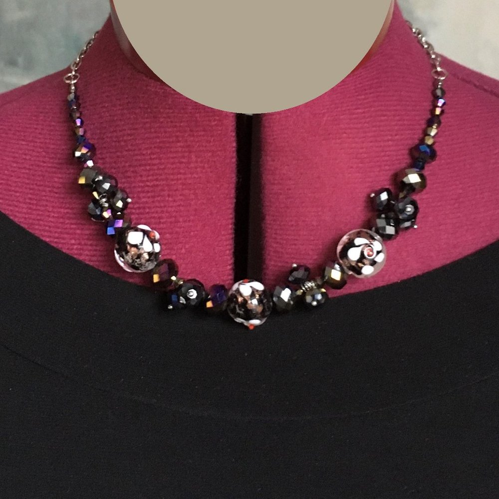 Black Glass Bead Collar Necklace